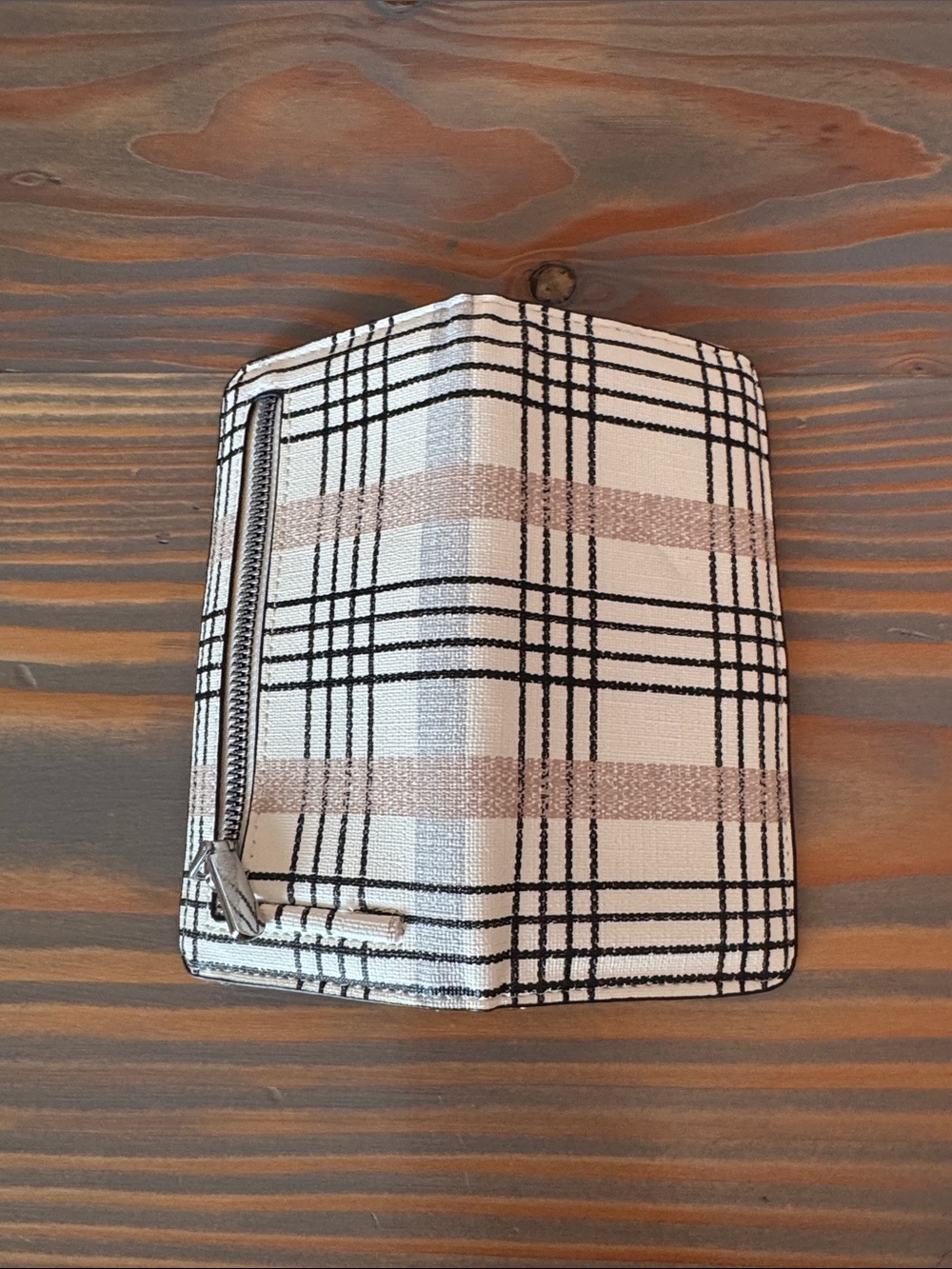 Plaid Zip Wallet - Cream, Black & Beige